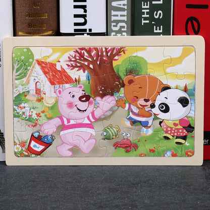 New 24 Pieces Wooden Puzzles Cartoon Animal Wood Jigsaw Learning Toys for GIFT