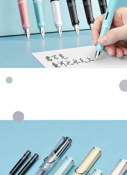 6pcs Calligraphy Pens With Replaceable Ink Bags 0.38mm Fine Dots to Improve Writing and Posture Practice