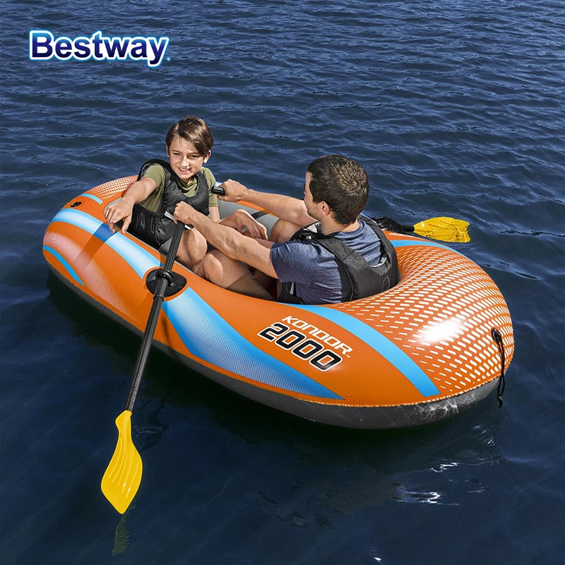 Bestway 61136/61140/61142/61146 1-3 Person Heavy Duty Inflatable Kayak - Long Lasting PVC Rafting Adventure Boat for Thrilling