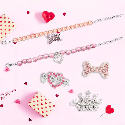 Bling Pearl Dog Collar Small and Medium Dogs Crown Hair Clips Puppy Accessories Doggy Heart and Bone Necklace Pet Supplies