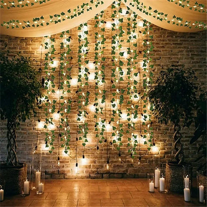 Solar 2M/5M/10M Flower Green Leaf String Light Artificial Vine Fairy Light Tree Eave Garland Light for Party Wedding Home Decor