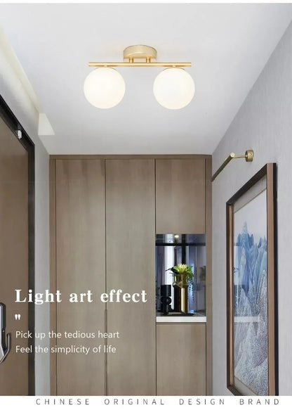Modern LED Glass Ceiling Lights Full Copper Orb Glass Lamps Aisle Corridor Entry Living Rooms Bedrooms Home Decor Light Fixtures