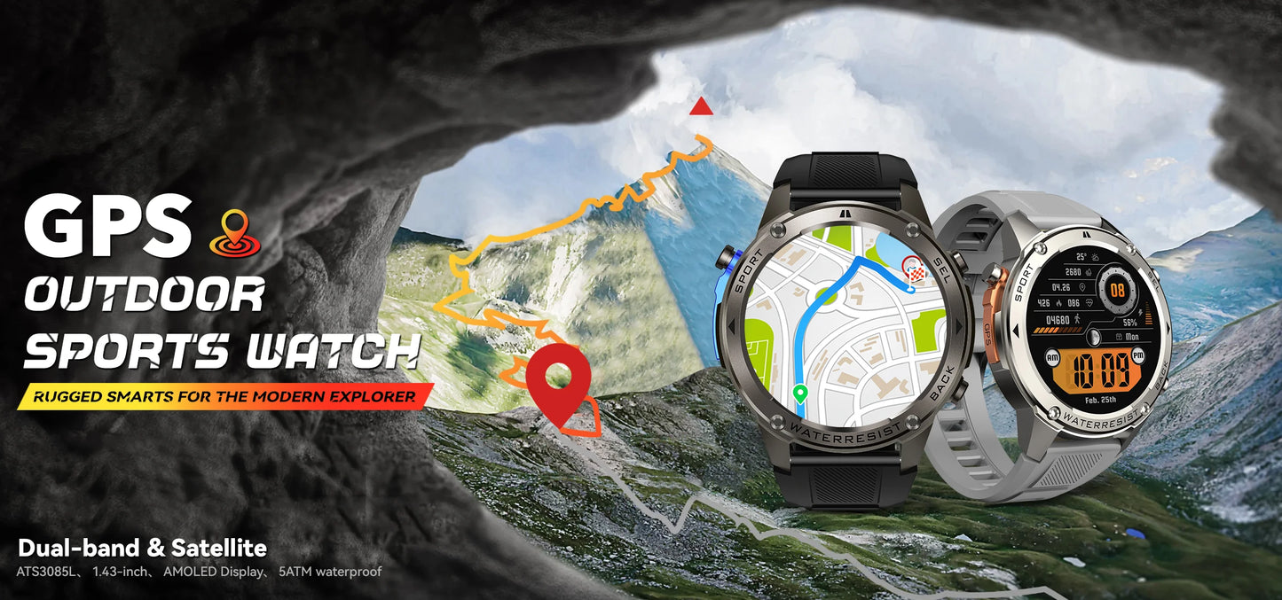 LIGE New GPS Tracker Smart Watch Men 466*466 AMOLED Screen Men Watches 50M Waterproof Outdoor Compass 500mAh Battery Smartwatch