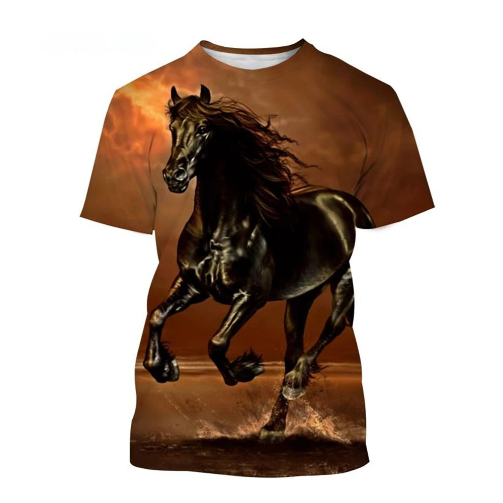 Summer hot selling fashion animal horse 3D printing print neutral casual Harajuku style comfortable short sleeved top
