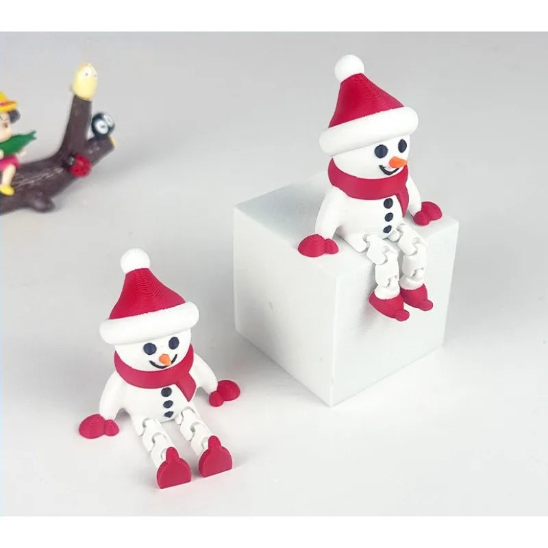 Creative Christmas Toys 3D Printed Red Scarves Snowman Dolls Holiday Gifts Home Decorations Cute Figurines Movable Joints