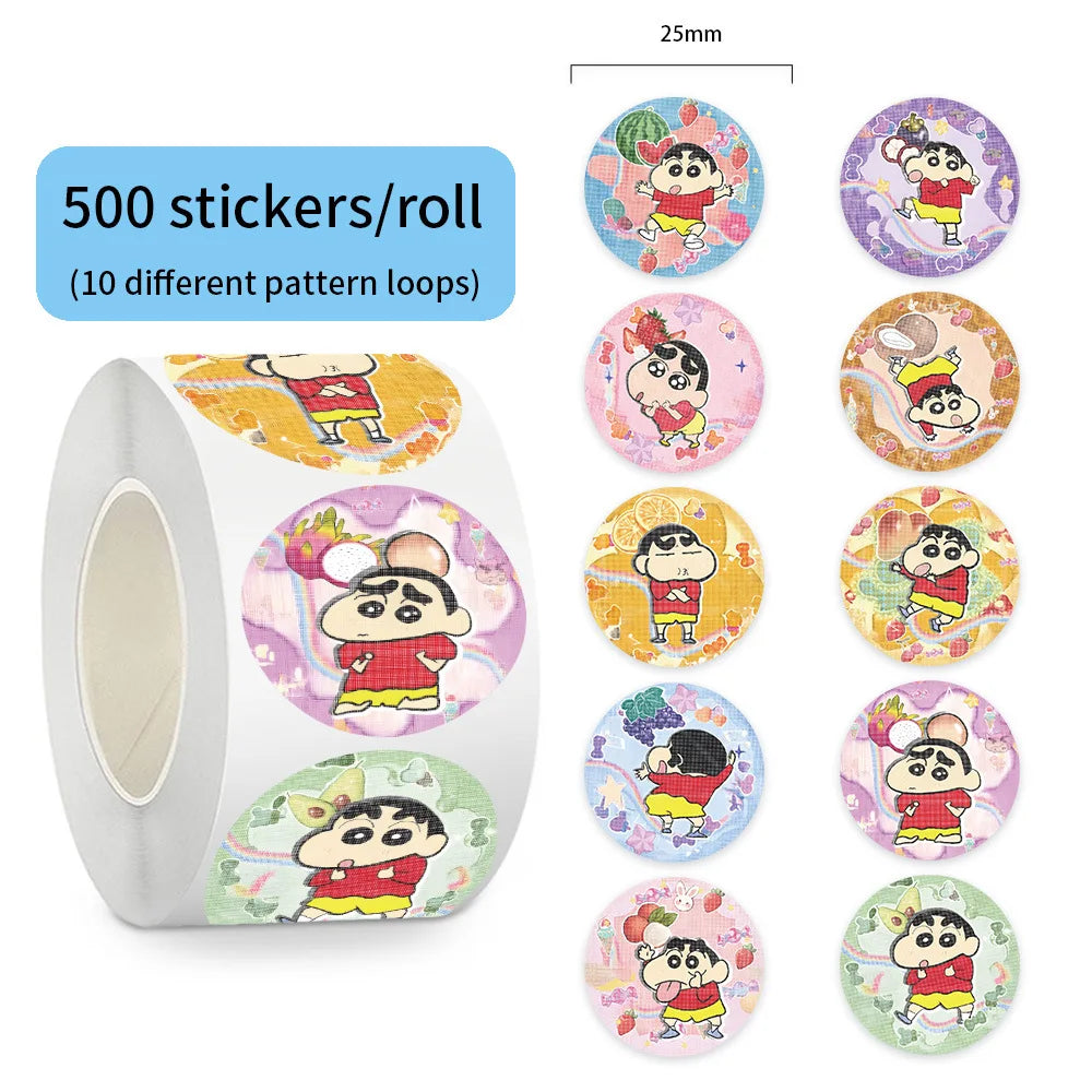 500pcs/Roll Crayon Shin-chan Anime Cartoon Sealing Sticker DIY PVC Laptop Decals Decoration Stiker Reward Gift Toys
