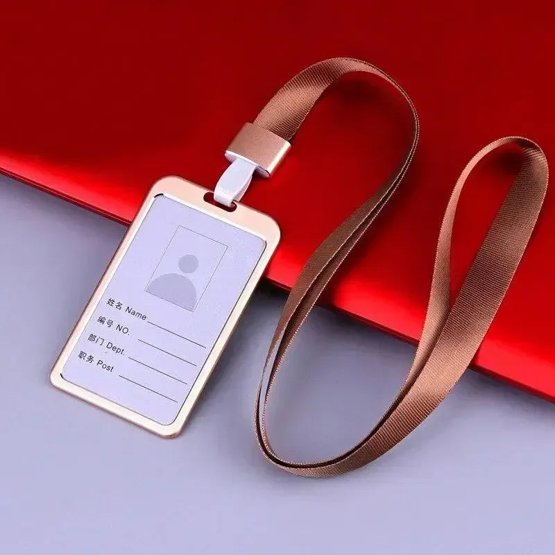 Credit Card Cover Women Aluminum Alloy Work Name Card Holders Case Business Work Card ID Badge Lanyard Holder Metal Bags