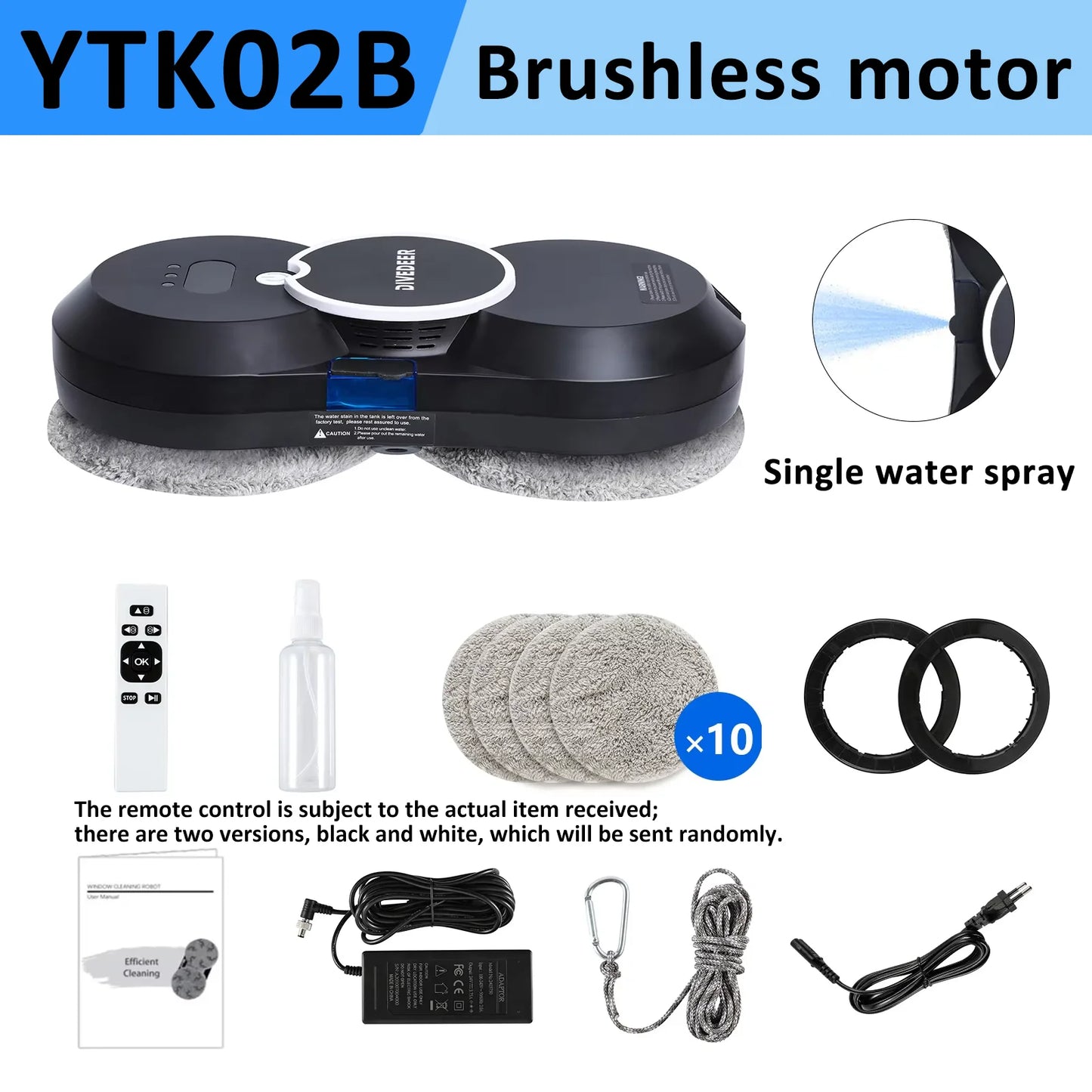 DIVEDEER White/Black Home Automatic No Spray or Water spray Window Cleaning Robot Intelligent Wipe  High-rise Large Area Window