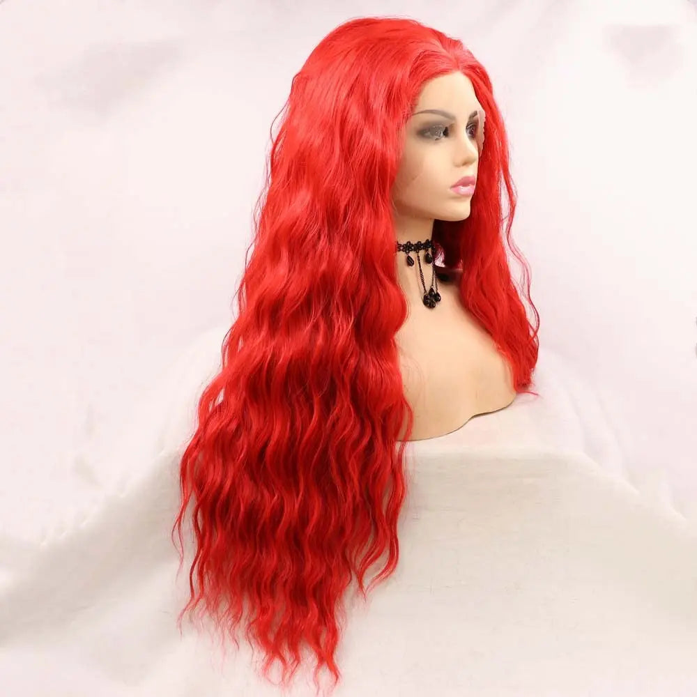 Sylvia Wigs Light Red Synthetic Red Lace Front Wigs For Women Long Loose Wave Wigs Heat Resistant Fiber Long Red Wig Coplay Wigs