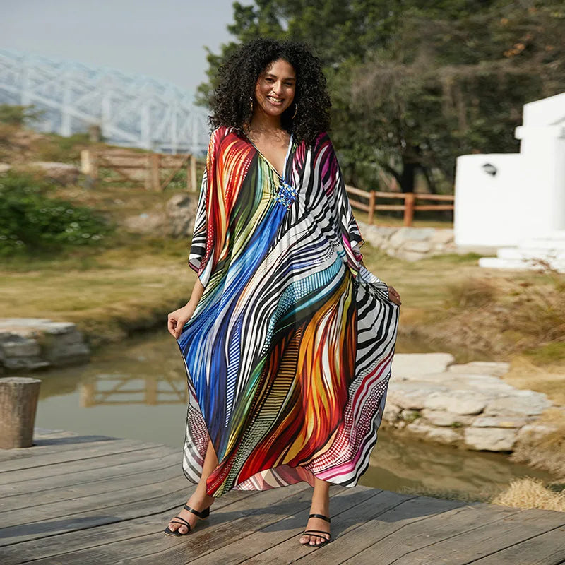 Plus Size Kaftan Dress for Women Hawaiian Batwing Sleeve Beach Cover Up Summer Swimsuit Dresses