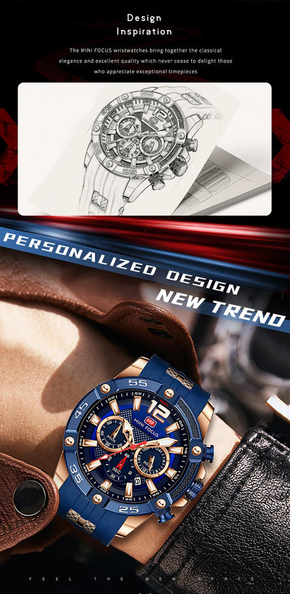 MINI FOCUS Multifunctional Sports Quartz Watch Mens Watches Waterproof Chronograph Wrist Watch with Date Luminous Hands 0349G