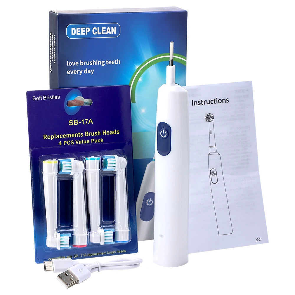 5 Modes Rotating Electric Toothbrush for Adults Smart Timer Deep Clean USB Rechargeable Tooth Brush with Replacement Heads