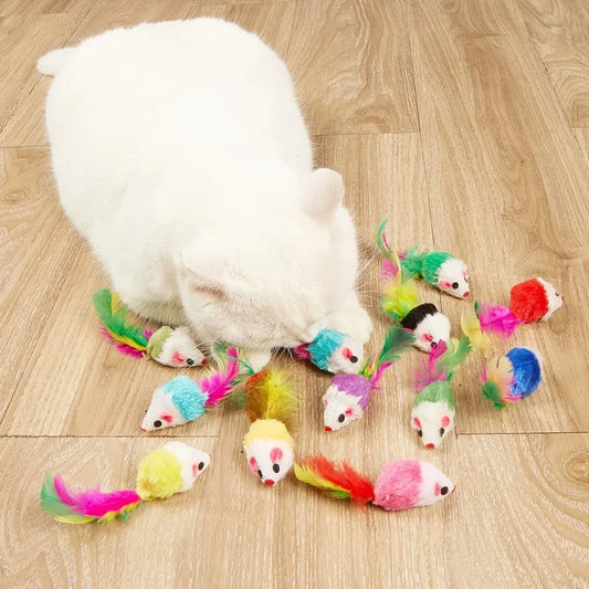 Soft Fleece False Mouse Cat Toys Colorful Feather Mini Funny Playing Training Interactive Toys for Cats Kitten Pet Supplies
