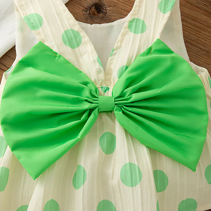 Toddler Girls 2 Piece Set Korean Style Polka Dot Bow Sleeveless Top & Shorts Newborn Baby Summer Cotton Casual Outfit for Play