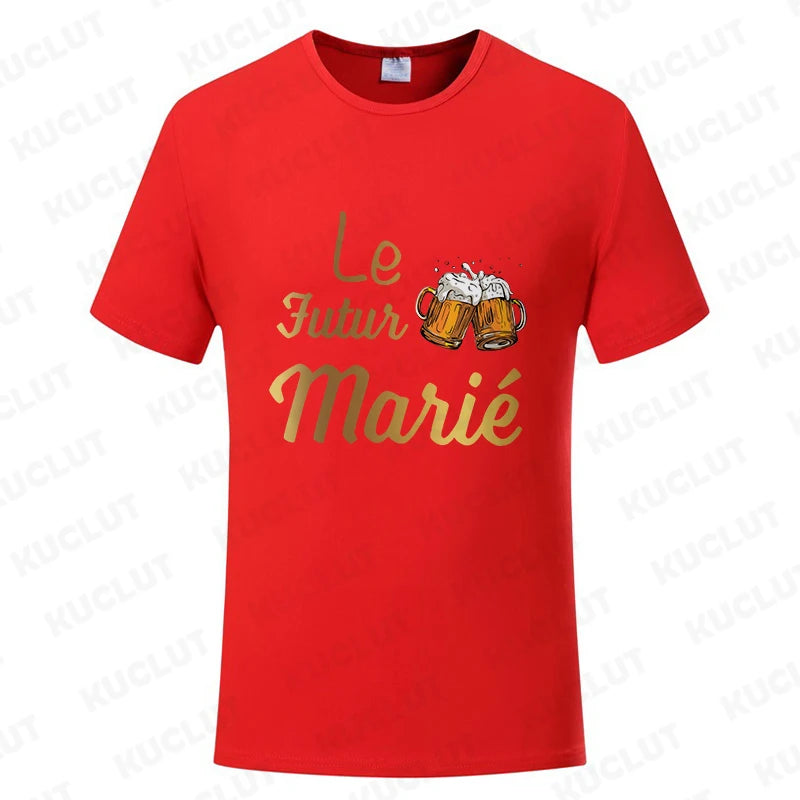 French Evg Team Married Tops Single Farewell Bachelor Party T Shirt Future Groom Man Tshirt Fashion Beer Graphic Wedding Tees
