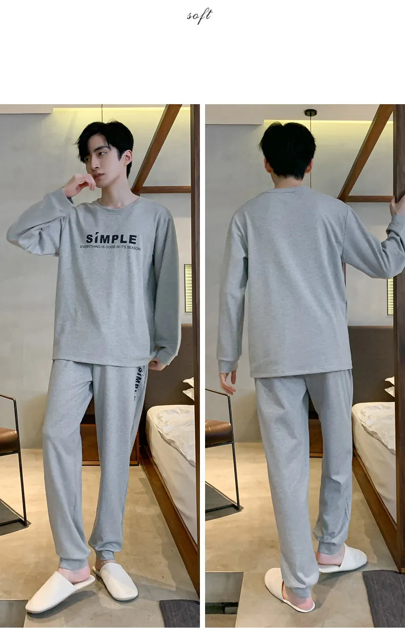 Spring Autumn Plus 4XL Knitted Men's Sleepwear Letter Lattice Pajamas Plaid Pajamas Sets Casual Loungewear Pyjamas Night Fashion