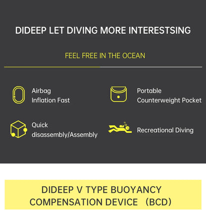 DIDEEP Buoyancy Control Device Donut Design Scuba Diving BCD Equipment High-strength Nylon Professional Diving Safety Gear