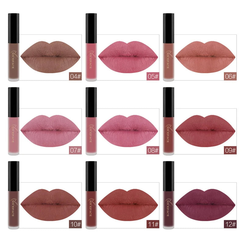 NICEFACE Nude Matte Liquid Lipsticks Waterproof Long Lasting Lip Gloss Sexy Red Velvet Lip Tint Women Makeup Cosmetics Batom