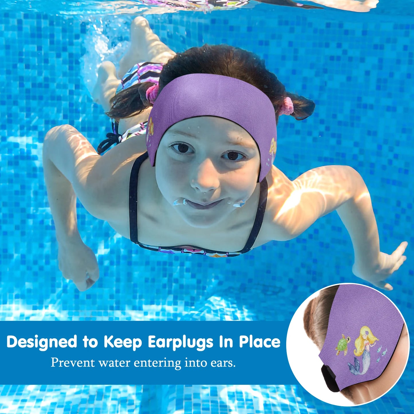 HeySplash Swimming Headband Swim Earplugs Kids Ear Plugs Ear Band Swimmer Ear Protection Elastic Neoprene Ear Guard