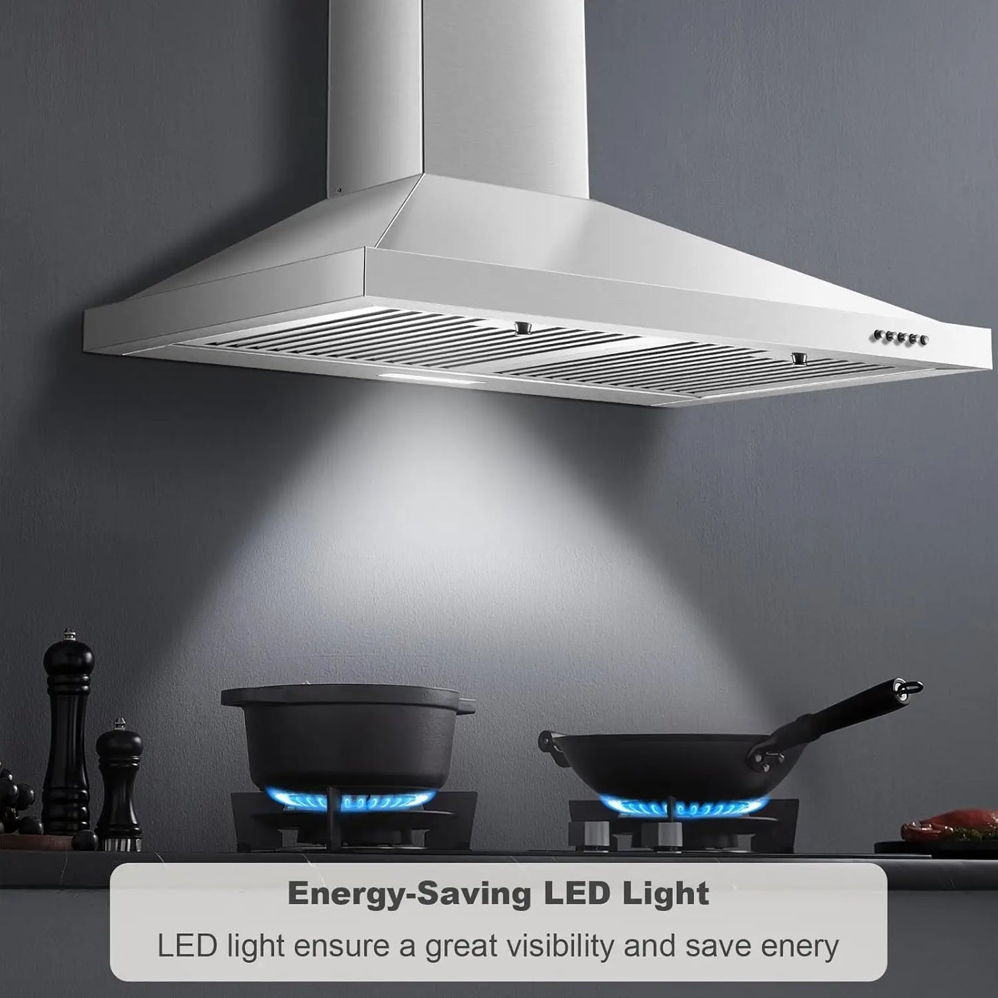 30-inch Wall Mount 450CFM - Stainless Steel Kitchen Vent Hood, Ultra Quiet 55dB, Ducted/Ductless Convertible, 3-Speed Range Hood