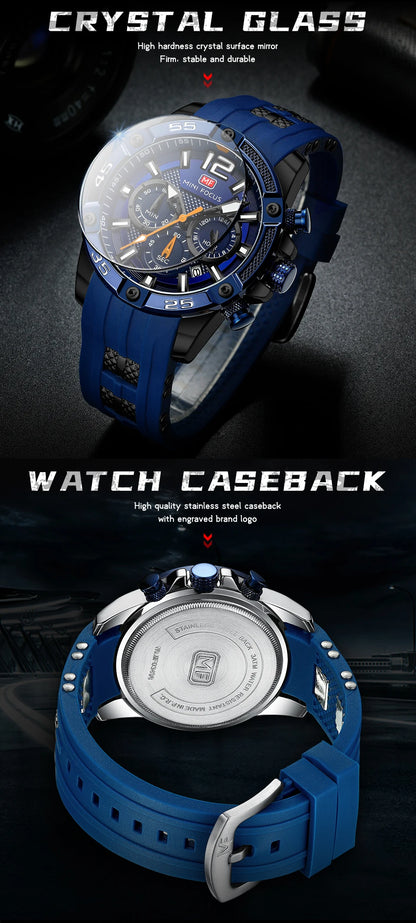 MINI FOCUS Multifunctional Sports Quartz Watch Mens Watches Waterproof Chronograph Wrist Watch with Date Luminous Hands 0349G