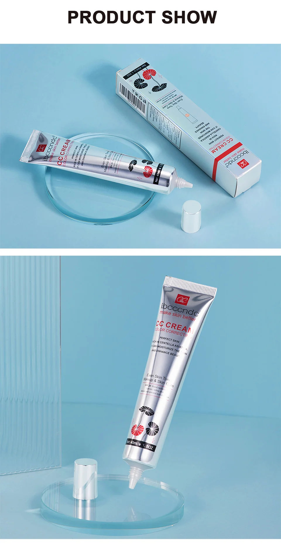 Correcting CC Cream Foundation Moisturizing Waterproof Even Skin Tone Base Makeup Lasting Conceal Pores CC Cream Primer Cosmetic