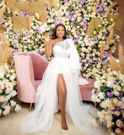 Wedding Robes for Bride Customized One Shoulder Thigh High Slits Kimono Pregnant Party Sleepwear Women Bathrobe Bridal Wrap