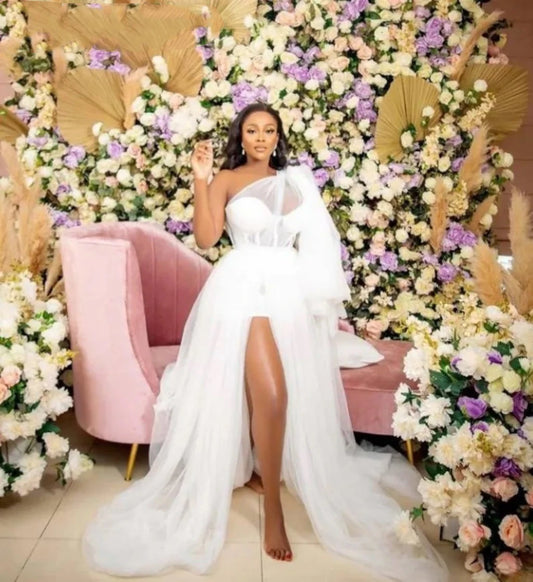 Wedding Robes for Bride Customized One Shoulder Thigh High Slits Kimono Pregnant Party Sleepwear Women Bathrobe Bridal Wrap
