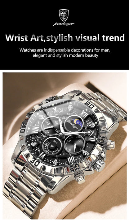 POEDAGAR Luxury Brand Men Watch Chronograph Waterproof Stainless Steel Luminous Male Watch Quartz Fashion Watches For Men Reloj