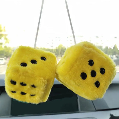 Big Long Hair Hot Stamping Dot Dice Plush Toy Cube Pendant Car Ornament Sieve Anime Car Decoration Accessories Auto Pendant