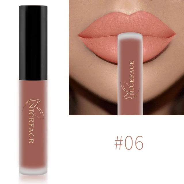 NICEFACE Nude Matte Liquid Lipsticks Waterproof Long Lasting Lip Gloss Sexy Red Velvet Lip Tint Women Makeup Cosmetics Batom