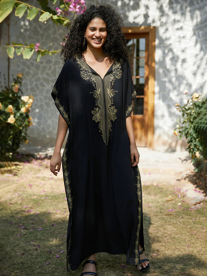 Swimsuit Cover Ups Embroidery V Neck Short Sleeve Swim Cover Up for Women Kaftan Dresses