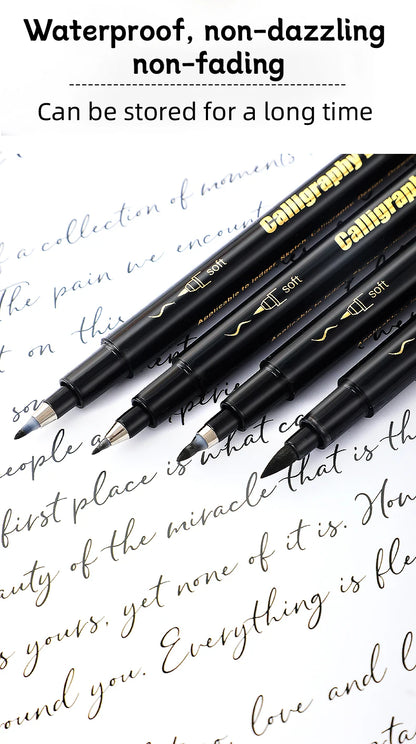 4 Pcs Black Hand Lettering Calligraphy Pen Set Drawing Writing Learning Fine Brush Markers Art Supplies Manga Pen