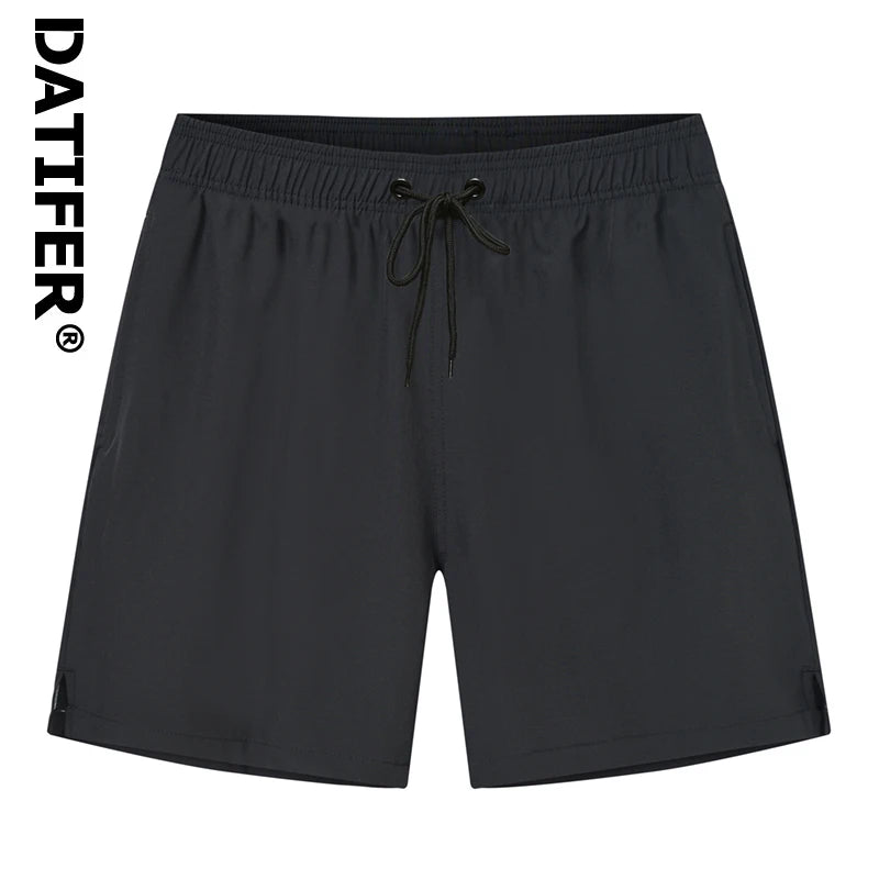 Datifer Brand 2026 Summer Mens Shorts Solid Polyester Gym Traje De Baño Hombre Breathable Mesh Liner Side Pockets Sport Swimwear