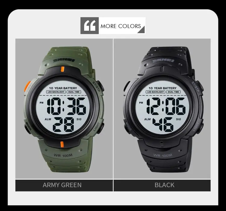 Skmei Led Light Display Chrono Digital Sport Watches Mens 10bar Top Waterproof Wristwatch 10 Year Battery Life Alarm Date Clock