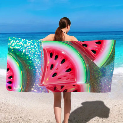 1pc fruit printed large beach towel, ultra-fine fiber towel, outdoor swimming, vacation, camping beach towel
