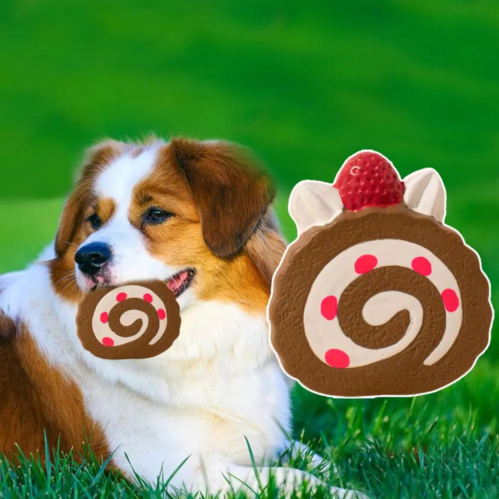 Dog Chew Toy Built-in Squeaker Simulation Biscuit Cake Bite-Resistant Latex Toy Exercise Toy Small Large Dogs Toy Pet Supplies