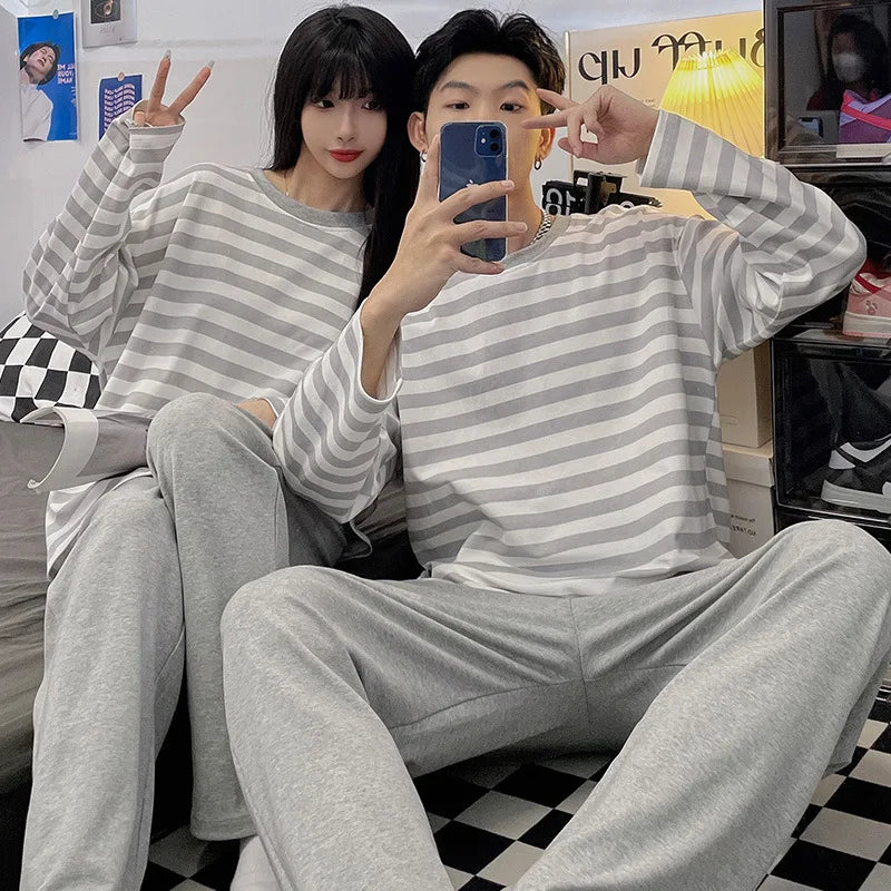 Autumn Couple Pajamas Sets Cartoon Men Sleepwear Leisure Cotton Plus Size Long Sleeve Women Homewear pijama Homme Mujer Dropship
