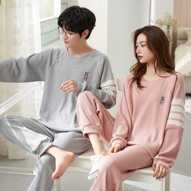 Autumn Couple Pajamas Sets Cartoon Men Sleepwear Leisure Cotton Plus Size Long Sleeve Women Homewear pijama Homme Mujer Dropship