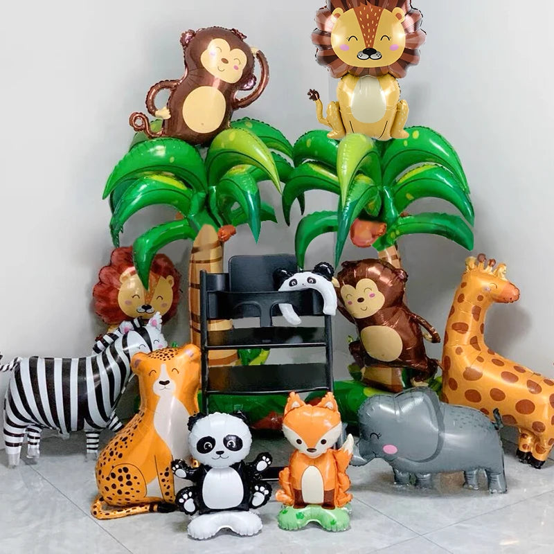 1Pc Cartoon Animals Lion Monkey Elephant Leopard Foil Balloon Jungle Safari Birthday Party Air Globos Decorations Kids Gift Toys