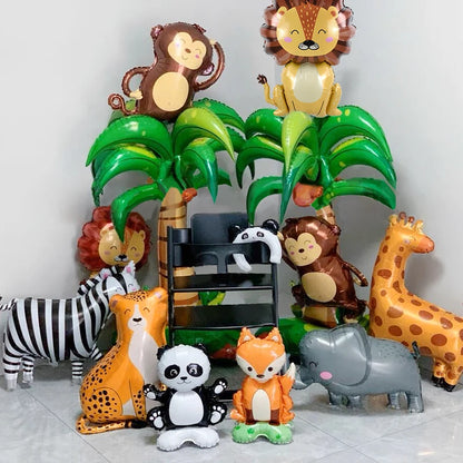 1Pc Cartoon Animals Lion Monkey Elephant Leopard Foil Balloon Jungle Safari Birthday Party Air Globos Decorations Kids Gift Toys