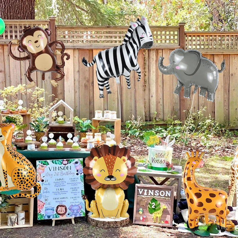 1Pc Cartoon Animals Lion Monkey Elephant Leopard Foil Balloon Jungle Safari Birthday Party Air Globos Decorations Kids Gift Toys