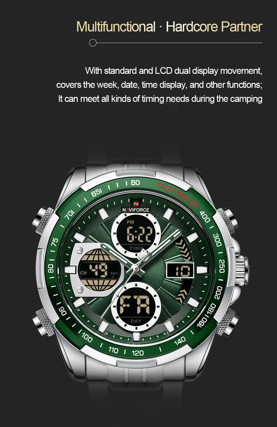 NAVIFORCE Luxury Original Sports Wrist Watch For Men Quartz Steel Waterproof Dual Display Military LED Digital Watches Relogio