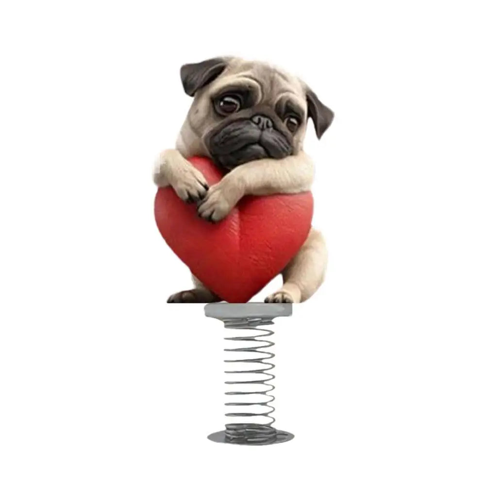 Cute 2D Pug Car Ornaments Kawaii Reading Dog Car Panel Dashboard  Spring Toys Decor Creative Accessories Gift