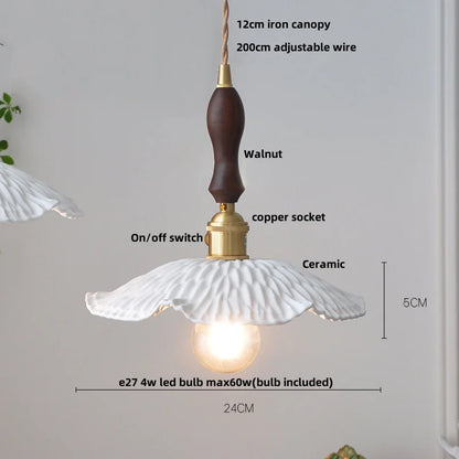 IWHD White Ceramic LED Pendant Lamp Bedroom Study Balcony Wire Adjustable Copper Socket Nordic Modern Home Decor Hanging Lights