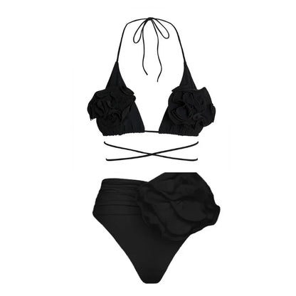 2026 New Sexy White 3D Flower Solid Two Piece Push Up Bikini Set Luxury Swimwear Women Swimsuit Beachwear Summer Bathing Suit