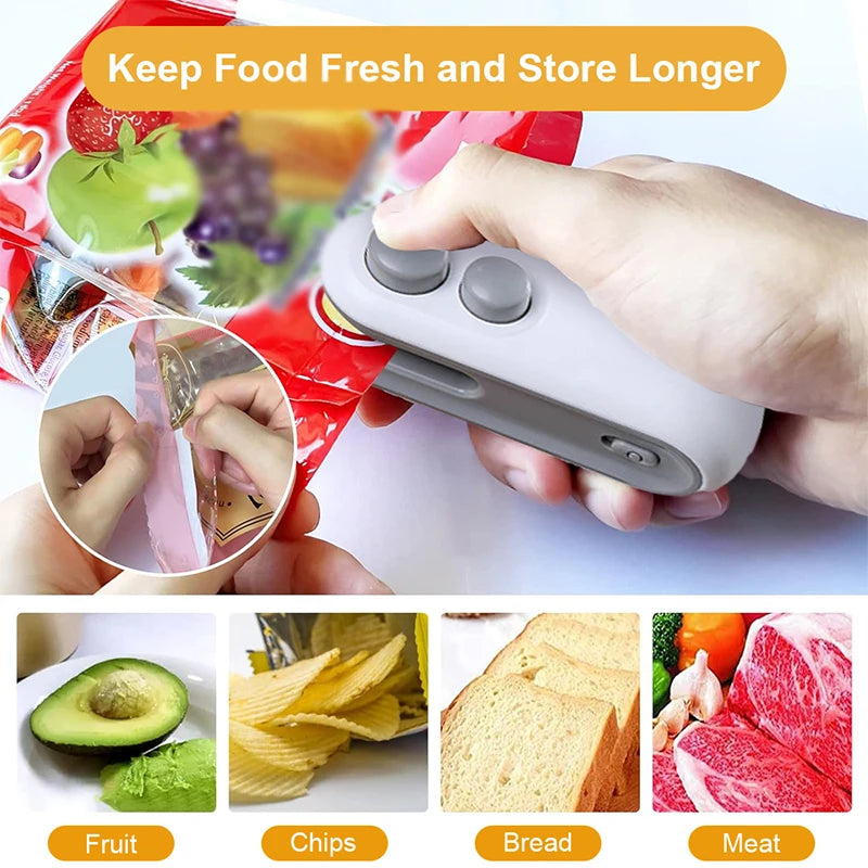 Mini Heat Sealer 2 in 1 Rechargeable HandheldBag Sealer With Cutter Magnet Bag Resealer Machine for Plastic Bags Snack Bags