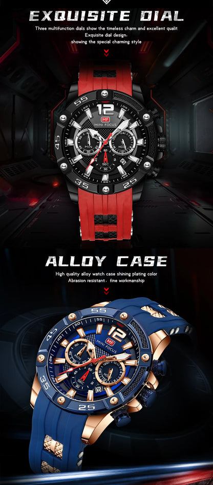 MINI FOCUS Multifunctional Sports Quartz Watch Mens Watches Waterproof Chronograph Wrist Watch with Date Luminous Hands 0349G