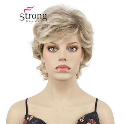 Ombre Blonde Short Curly Wavy Wig with Hair Bangs 100% Imported Premium Synthetic Fashion Blonde Hair Wigs for Women