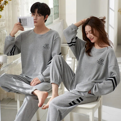 Autumn Couple Pajamas Sets Cartoon Men Sleepwear Leisure Cotton Plus Size Long Sleeve Women Homewear pijama Homme Mujer Dropship